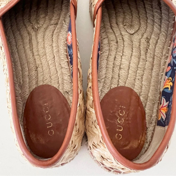 GUCCI || Adela GG Raffia Espadrilles Brown Leather Logo EU 36 US 6 - Picture 9 of 13